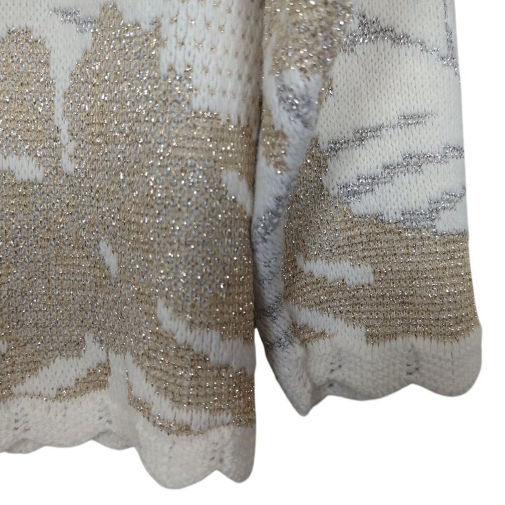Vintage Jessica Stevens Knit Sweater Womens M Beige Ivory Metallic Leaves - Picture 5 of 14